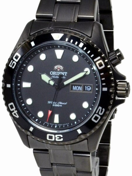 Scratch and Dent - Orient Black Ray Raven 21-Jewel Automatic Dive Watch with Black PVD Bracelet  #EM65007B-SND3
