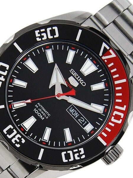 Seiko 5 Sports Automatic 24-Jewel Watch with Black Dial and SS Bracelet #SRPC57K1