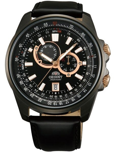 Orient Apex 21-Jewel Automatic Sport Watch with 24-Hour Sub-Dial, Black PVD Case #ET0Q002B