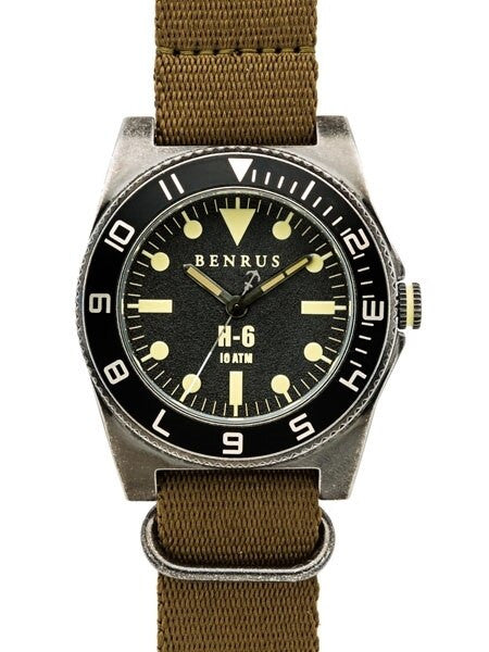 BENRUS 44mm Stainless Steel, Military-Inspired Quartz H6 Watch #BR012A
