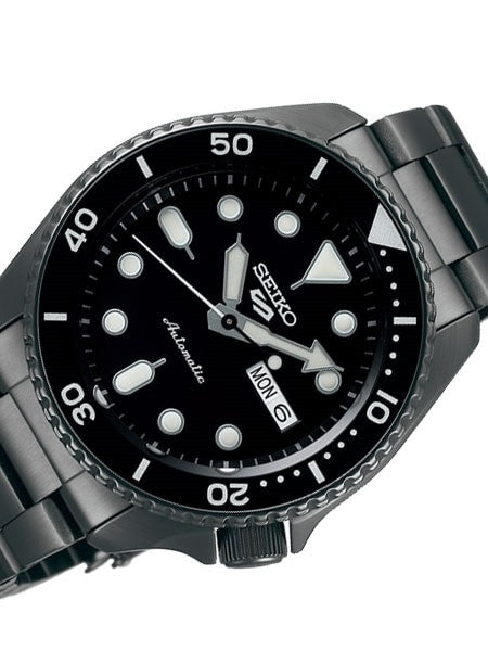 Seiko 5 Sports 24-Jewel Automatic Watch with Black Dial and Black PVD Bracelet #SRPD65