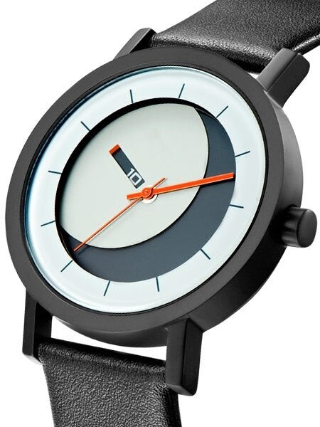 Projects 40mm Black Lunaround Quartz Watch with Matching Leather Strap #7268