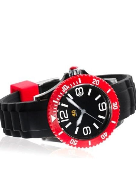 40Nine Black Plastic 46mm Case with Black Silicone Rubber Strap #40NINE02-BLACK-RED