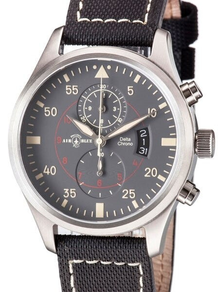 Air Blue Delta Chronograph Pilot Watch with 44mm Case, Sapphire Crystal #DELTACHRONOSSGREY