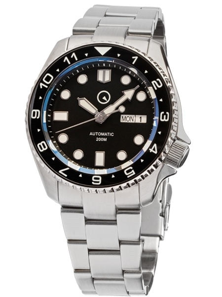 Islander Automatic Dive Watch with Solid-Link Bracelet, AR Sapphire Crystal, Dual-Time Luminous Ceramic Bezel Insert #ISL-01