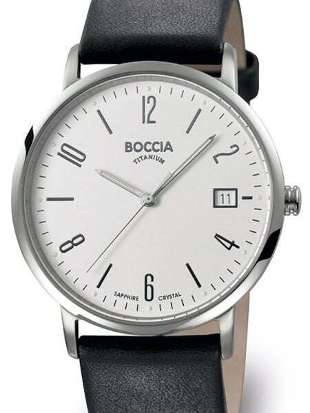 Boccia Mens Quartz Dress Watch with 40mm Titanium Case, Sapphire Crystal and Leather Strap #3557-01