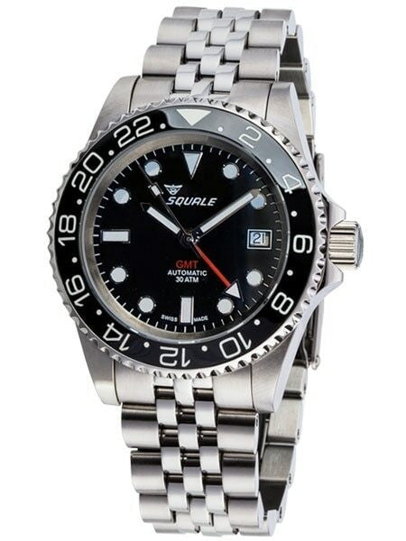 Scratch and Dent - Squale 300 meter Swiss Automatic GMT watch, Luminous Ceramic Bezel, AR Sapphire Crystal #1545GM-CER-BK