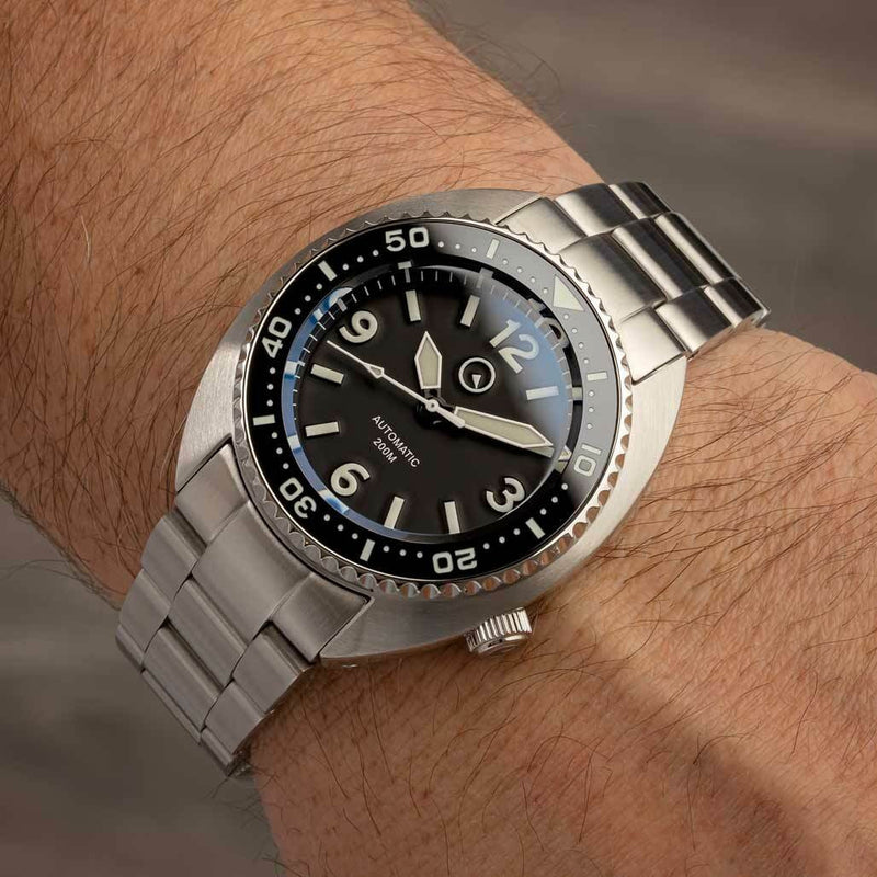 Islander Black Dial Automatic Dive Watch with AR Sapphire Crystal, and Luminous Ceramic Bezel Insert #ISL-72