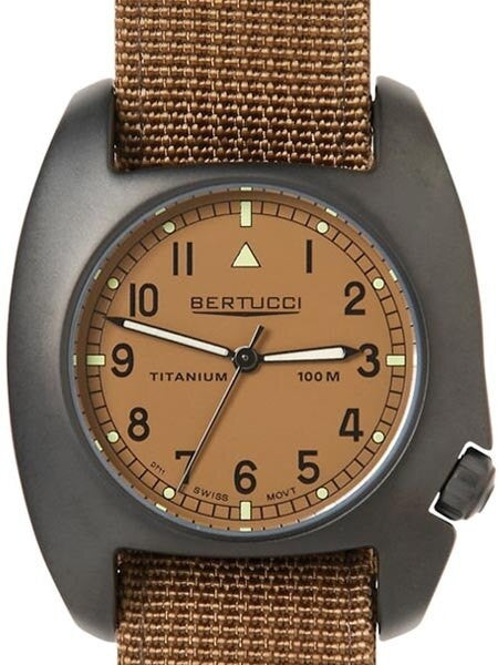 Bertucci D-1T Black Titanium Field Watch with Brown Nylon Strap #17010