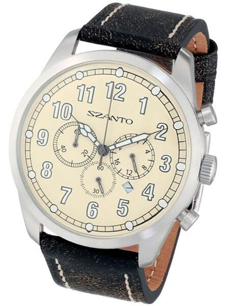 Szanto 46mm Stainless Steel, Vintage Inspired Chronograph Watch, 24-Hr Sub-Dial #2002