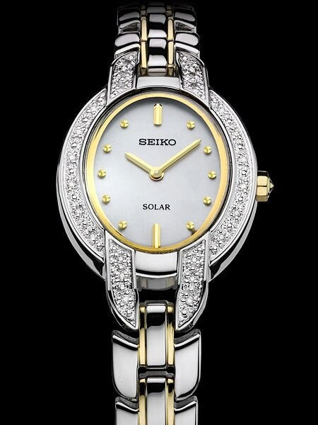 Seiko Women's Solar Dress Watch with Diamond Bezel, Mother of Pearl Dial #SUP325