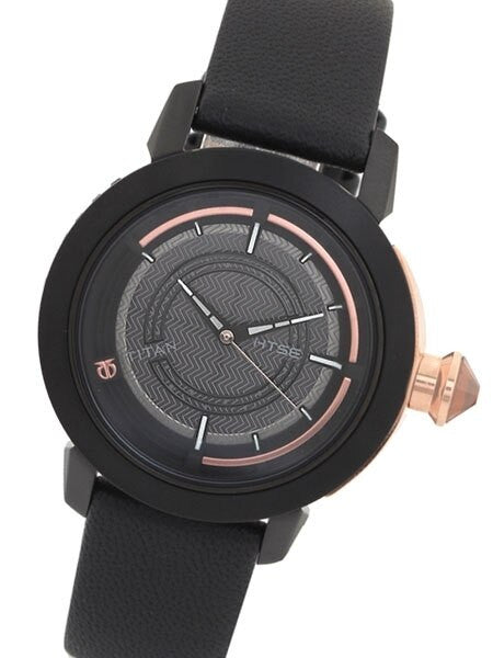 Titan HTSE Ladies Solar Powered Quartz Watch with Black PVD Case and Leather Strap #2525KL01