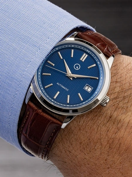 Islander Automatic Dress Watch with Pinstripe Blue Dial, AR Sapphire Crystal #ISL-33