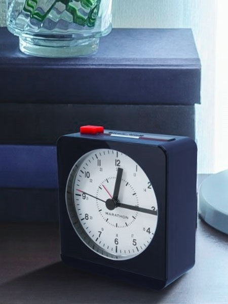 Marathon Alarm Clock with White Dial, Silent Movement, and Auto-Sensing Night Light #CL030053BL