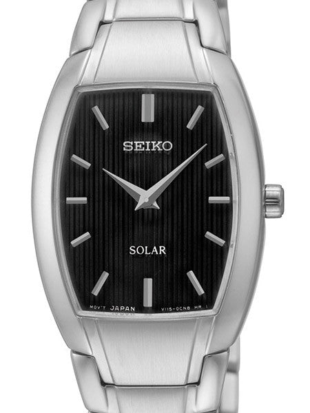 Seiko Women's Solar Powered Dress Watch with Black Dial, Silver Hands and Markers #SUP259