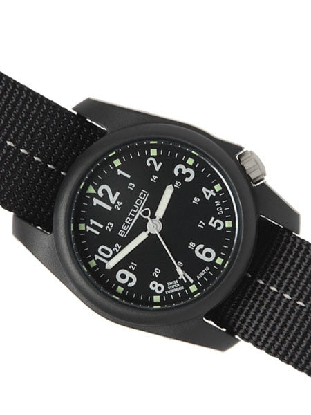 Bertucci DX3 Plus Resin Watch, Dash-Striped Nylon Strap, Black Dial - 11043