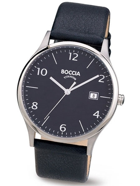 Boccia Mens Thin Quartz Dress Watch with 40mm Titanium Case and Leather Strap #3585-03