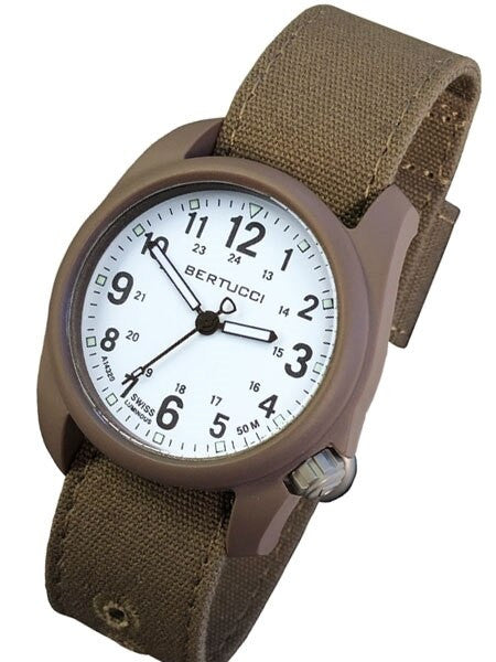 Bertucci DX3 Canvas Polycarbonate Unibody Watch, Bark Comfort Band, White Dial - 11087