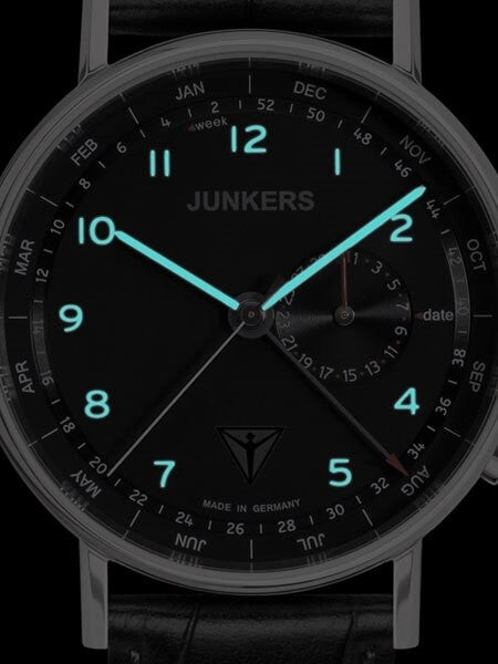 Junkers Eisvogel F13 Swiss Quartz Calendar Watch with Date, Week, Month  #6734-2