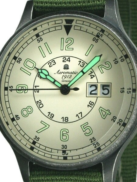 Aeromatic 1912 Retro Military Watch with Big Date and Aged Patina Case  #A1254G