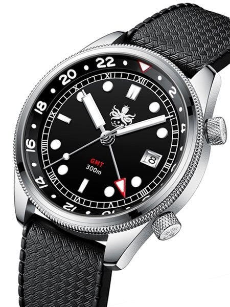 PHOIBOS Eagle Ray 300-Meter Dual-Time GMT Dive Watch with Double Dome AR Sapphire Crystal #PX023C