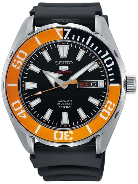 Seiko 5 Sports Automatic 24-Jewel Watch with Black Dial and Sport Strap #SRPC59K1
