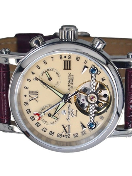 Aeromatic 1912 Automatic Open Heart Watch with Month, Day, and