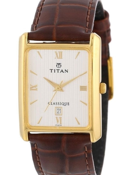 Titan Goldtone Classique Dress Watch with Precision Quartz Movement and Leather Strap #669YL01