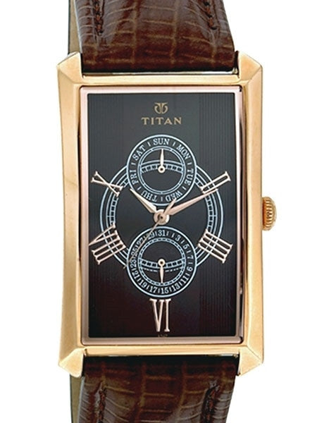 Titan Goldtone Orion Day and Date Function Watch with Precision Quartz Movement #1490WL01