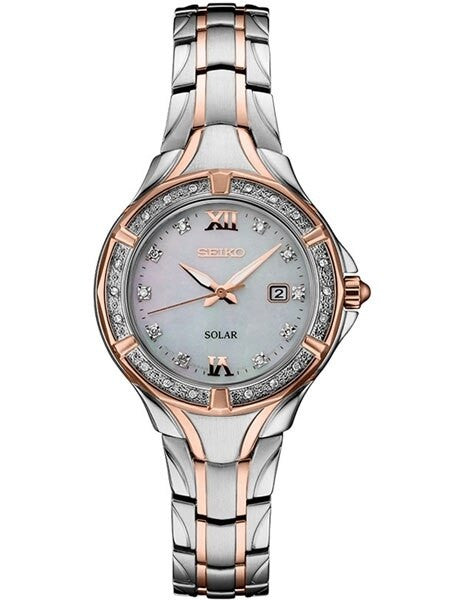 Seiko Women's Solar Dress Watch with 28 Diamonds and Mother of Pearl Dial #SUT374