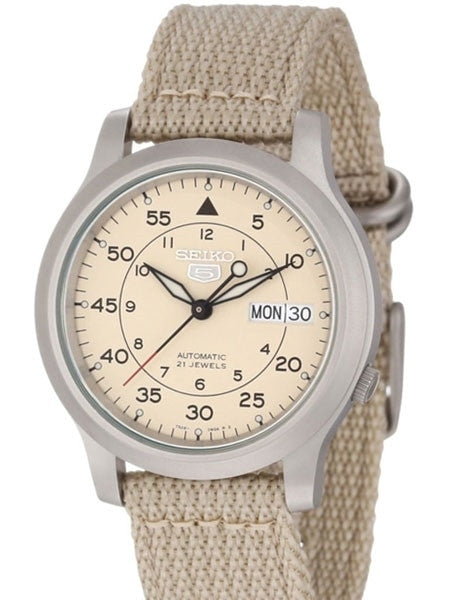 Seiko 5 Military Tan Dial Automatic Watch with Tan Canvas Strap #SNK803K2