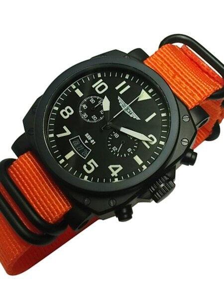Trintec Chronograph with Black PVD Case and Orange Nylon Strap #NAV-01WO