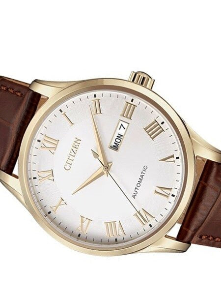Citizen Automatic White Dial Watch with Brown Leather Strap #NH8363-14A