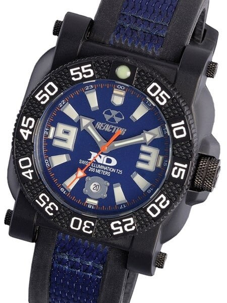 Reactor Gryphon Watch with Never Dark Illumination, Black Nitromid Polymer, Steel Core Case and Rubber Strap #73803