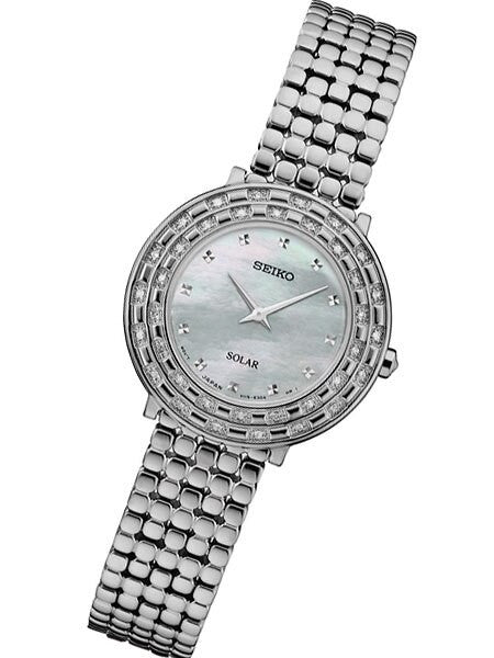 Seiko Tressia Solar Dress Watch with with 36 Diamonds, Mother of Pearl Dial #SUP373