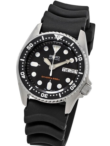 Seiko Black 21-Jewel Automatic Dive Watch with Rubber Strap #SKX013K1
