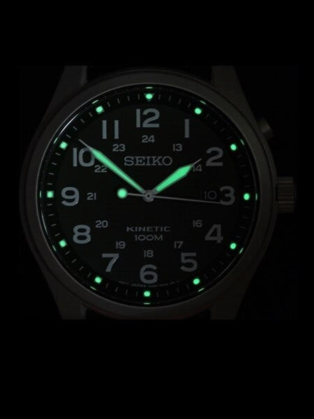 Seiko Kinetic Watch with a 43mm Stainless Steel Case, Black Dial, and Power Reserve #SKA727P1