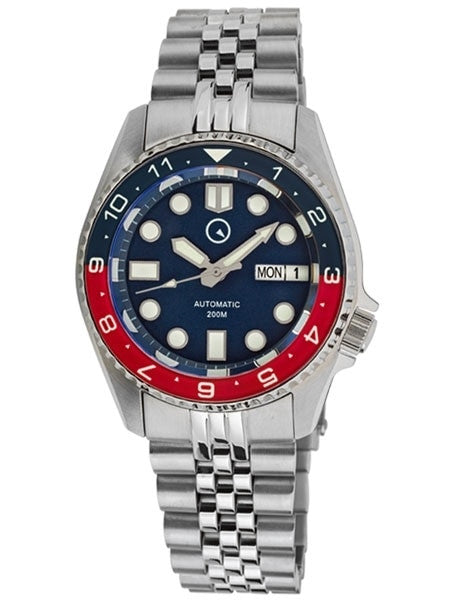 Islander 38mm Automatic Dual-Time Watch with Solid-Link Bracelet, AR Sapphire Crystal, and Luminous Sapphire Bezel Insert #ISL-51