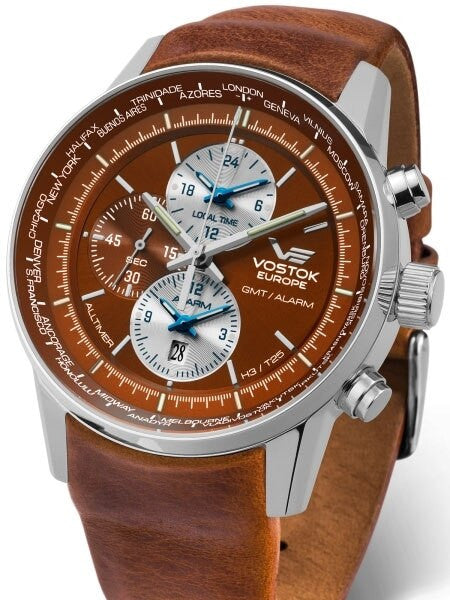 Vostok-Europe Gaz-Limo World-Time GMT Watch with Alarm #565A292