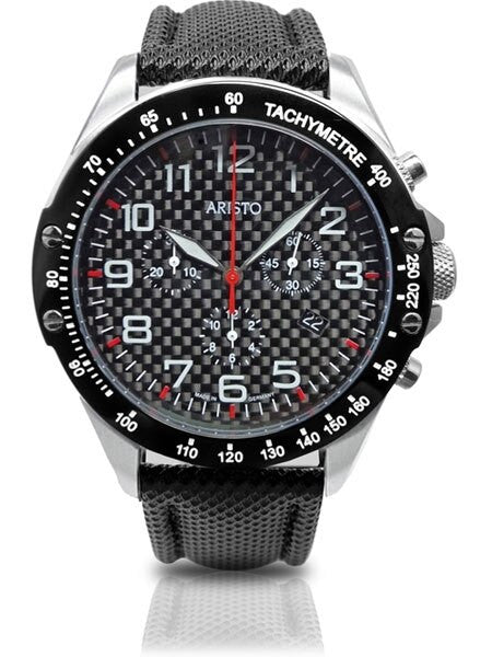 Aristo Aviator Style Quartz Chronograph Watch with Carbon Fiber Dial #4H158