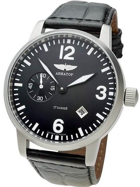 Aviator 45mm Mechanical, Hand Wind Watch with Easy to Read Black Dial
