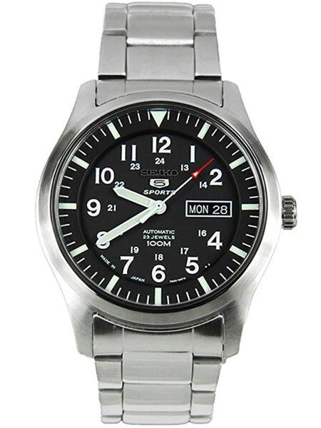 Seiko Military Black Dial Automatic Watch with 42mm Case, and SS Bracelet  #SNZG13J1