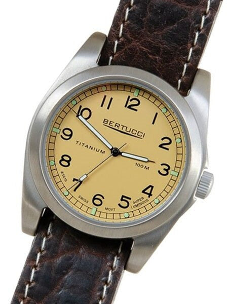Bertucci A-3T Vintage 42 Titanium Watch with Chestnut Bison Leather Strap #13325