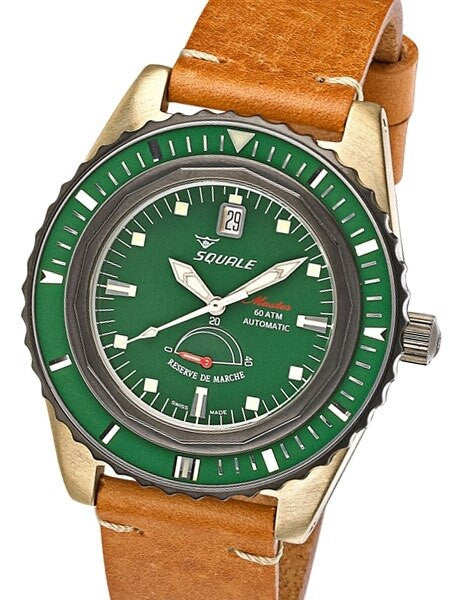 Squale Master Professional Swiss Automatic Dive watch with Bronze Case, Power Reserve #MSTR-Bronze-Green
