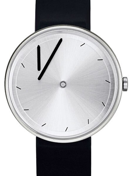 Projects 40mm Silver Twirler Quartz Watch with Black Silicone Strap #7320G