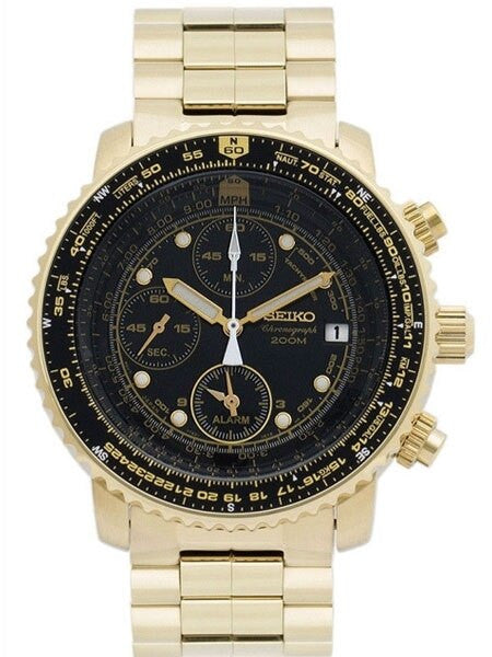 Seiko SNA414P1 Quartz Flight Chronograph Watch with Alarm Funciton