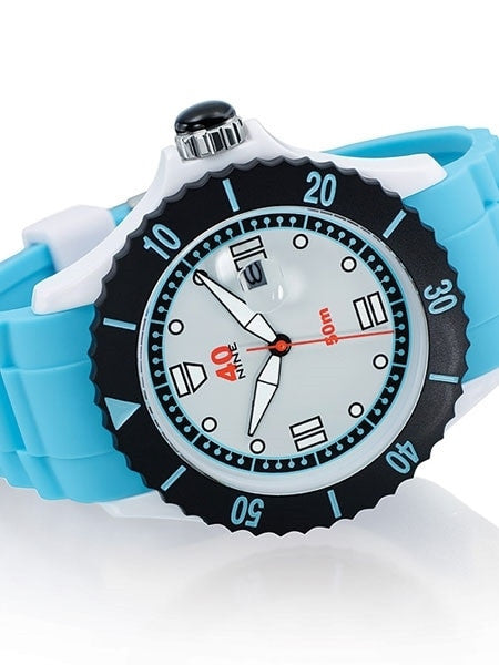 40Nine White Plastic 45mm Case with Blue Silicone Rubber Strap #40NINE02-BLUE40