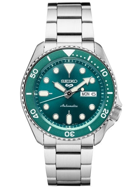 Seiko 5 Sports 24-Jewel Automatic Watch with Green Dial and SS Bracelet #SRPD61