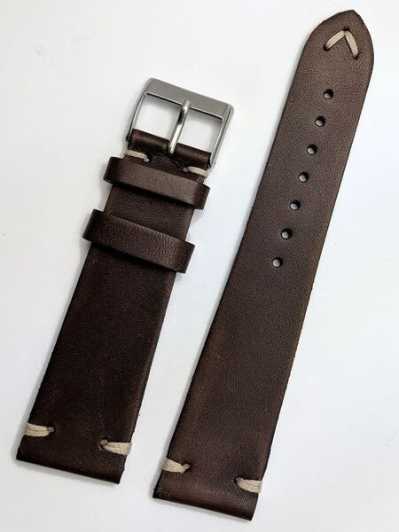 Toscana Vintage Style Brown Italian Leather Strap with Minimal Stitching #GR-069VI02