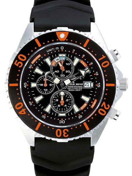 Chris Benz Professional Depthmeter, 300 Meter Dive Watch with Chronograph #CB-C300-O-KBS